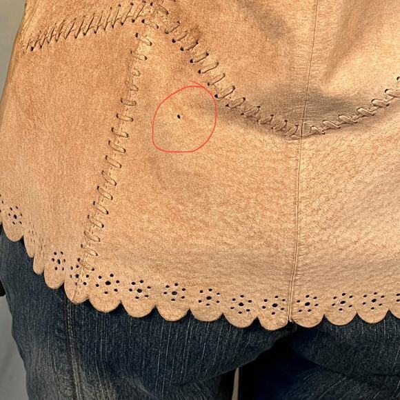 Bebe Jacket Womens Small Pink Genuine Leather Scallop Boho Y2K Tie Front 90s - Picture 15 of 16